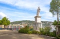 A statue overlooks the Old Port at the seaside city of Nice, France, on the French Riviera. Royalty Free Stock Photo