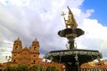 Statue of Pachacuti Inca Yupanqui, the Famous Emperor of the Inca Empire on the Fountain of Plaza de Armas Square, Cusco, Peru Royalty Free Stock Photo