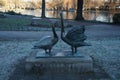 Statue of a pair of swans in a park in winter. 12555 Berlin, Germany Royalty Free Stock Photo