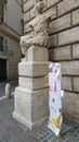 Statue of Paquino with free speech fliers, Rome, Italy