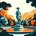 Statue in the park. Vector illustration in a flat style. AI generated