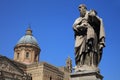 Statue of Patron saint Ambrosius in front of Palermo Cathedral. Sicily. Italy Royalty Free Stock Photo