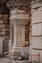 The statue pedestal in Celsus Library in Ephesus ancient city, Turkey Royalty Free Stock Photo