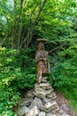 Statue of Perun on Ropice hill summit in Moravskoslezske Beskydy mountains in Czech republic