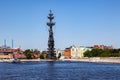 The statue of Peter the Great, a monument to Peter 1 with a height of 98 meters from the water of the Moskva River on a sunny Royalty Free Stock Photo