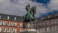 Statue of Philip III timelapse hyperlapse at Mayor plaza in Madrid in a beautiful summer day, Spain Royalty Free Stock Photo