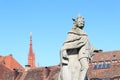 Statue of Pippin the Younger and Steeple of Marienkapelle in Wurzburg, Germany Royalty Free Stock Photo