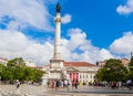 View of Statue of Portugal`s King Dom Pedro IV, Dona Maria II national theatre, Rossio Square, Baixa district, Lisbon, Portugal Royalty Free Stock Photo