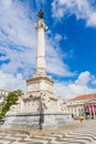 View of Statue of Portugal`s King Dom Pedro IV, Rossio Square, Baixa district, Lisbon, Portugal Royalty Free Stock Photo