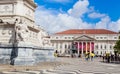 View of Statue of Portugal`s King Dom Pedro IV, Dona Maria II national theatre, Rossio Square, Baixa district, Lisbon, Portugal Royalty Free Stock Photo