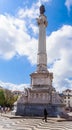 View of Statue of Portugal`s King Dom Pedro IV, Rossio Square, Baixa district, Lisbon, Portugal Royalty Free Stock Photo