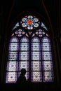 Stained Glass Window with Silhouette Interior Notre Dame Cathedral