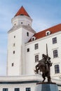 Statue of prince Svatopluk on horse in front of Bratislava castl