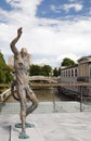 Statue of Prometheus on Butcher's Bridge with padlocks Ljubljani