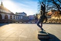 Statue of Prometheus on Butchers` bridge over river Ljubljanica,