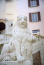 Statue of a proud lion with shield