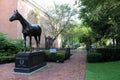 Statue of racing world favorite, Seabiscuit, on landscaped yard, Racing Museum and Hall of Fame, Saratoga Springs, New York, 2022