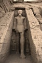 Statue of Rameses II outside the Hathor Temple of Queen Nefertari. UNESCO World Heritage Site known as the Nubian Monuments. Abu Royalty Free Stock Photo