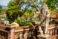 Statue of Rangda, the demon queen. Water Palace of Tirta Gangga in East Bali, Indonesia. Stone figure of balinese god. Royalty Free Stock Photo