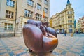 The statue of Reader in an armchair, Franz Kafka Square, on March 6 in Prague, Czech Republic