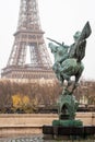 Statue of resurgent France pointing towards the Eiffel Tower from the Bir Hakeim bridge in Paris 2 Royalty Free Stock Photo