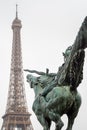 Statue of resurgent France pointing towards the Eiffel Tower from the Bir Hakeim bridge in Paris 3 Royalty Free Stock Photo