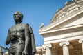 The statue of romanian national poet, Mihai Eminescu, placed in front of the iconic Ateneul Roman Romanian Athenaeum, a symbol