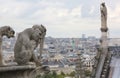 Statue on the roof of the cathedral of Notre Dame in Paris while Royalty Free Stock Photo