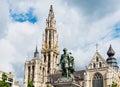 Statue of Rubens with Cathedral Royalty Free Stock Photo