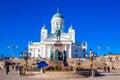 Statue of Russian czar Alexander II against Cathedral on Senate Square, Helsinki, Finland
