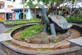 Statue of saddleback giant tortoise in Puerto Ayora on Santa Cruz Island, Galapagos National Park, Ecuador Royalty Free Stock Photo