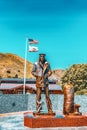 Statue of a sailor on the other side of the San Francisco Golden Gate Bridge Vista Point Royalty Free Stock Photo