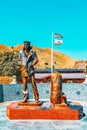 Statue of a sailor on the other side of the San Francisco Golden Gate Bridge Vista Point Royalty Free Stock Photo