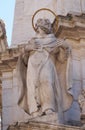 Saint Augustine of Hippo, detail of Holy Trinity plague column in front of Matthias Church in Budapest