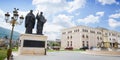 Statue of Saint Cyril and Saint Methodius in Skopje in downtown of Skopje, Macedonia.