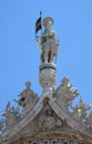 Statue of Saint, detail of the facade of the Saint Mark`s Basilica in Venice Royalty Free Stock Photo