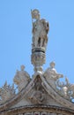 Statue of Saint, detail of the facade of the Saint Mark`s Basilica, Venice Royalty Free Stock Photo