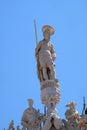 Statue of Saint, detail of the facade of the Saint Mark`s Basilica in Venice Royalty Free Stock Photo