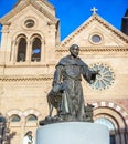 Statue of Saint Francis of Assisi in front of the Cathedral Basilica Santa Fe Royalty Free Stock Photo