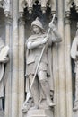 Statue of St George on the portal of the cathedral dedicated to the Assumption of Mary in Zagreb Royalty Free Stock Photo