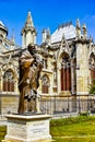 Statue of Saint Jean-Paul II and Notre Dame de Paris Royalty Free Stock Photo