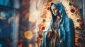 Statue of Saint Mary of Guadalupe (Virgen de Guadalupe) in honor of the celebration of the Mexican holiday of Royalty Free Stock Photo