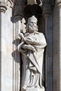 Statue of Saint from portal of the church of St. Matthias near the fisherman bastion in Budapest