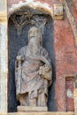 Statue of saint on the south portal of the church of St. Mark in Zagreb, Croatia