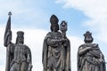 Statue of Saints Norbert of Xanten, Wenceslas, and Sigismund on the Charles bridge, Prague- Sculpted in 1853 by Josef Max Royalty Free Stock Photo