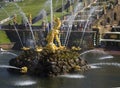 The statue of Samson in the bowl of the Grand cascade. Peterhof