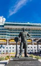 Statue of Samuel Cunard in Front of Cruise Ship