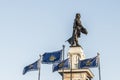 Statue of Samuel de Champlain against blue summer sky in historic area founder of Quebec City, Canada Royalty Free Stock Photo