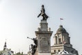 Statue of Samuel de Champlain against blue summer sky in historic area founder of Quebec City, Canada Royalty Free Stock Photo