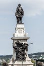 Statue of Samuel de Champlain against blue summer sky in historic area founder of Quebec City, Canada Royalty Free Stock Photo